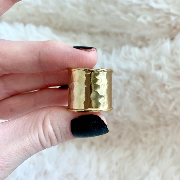 14K Gold Plate Wide Open Hammered Ring - Picture 6 of 13